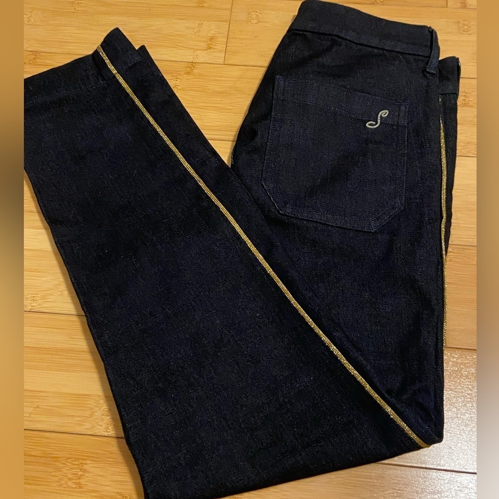 Seafarer Anthropologie Dark Denim Jeans Gold Side Stripe Size 27 Made in Italy - Picture 8 of 9